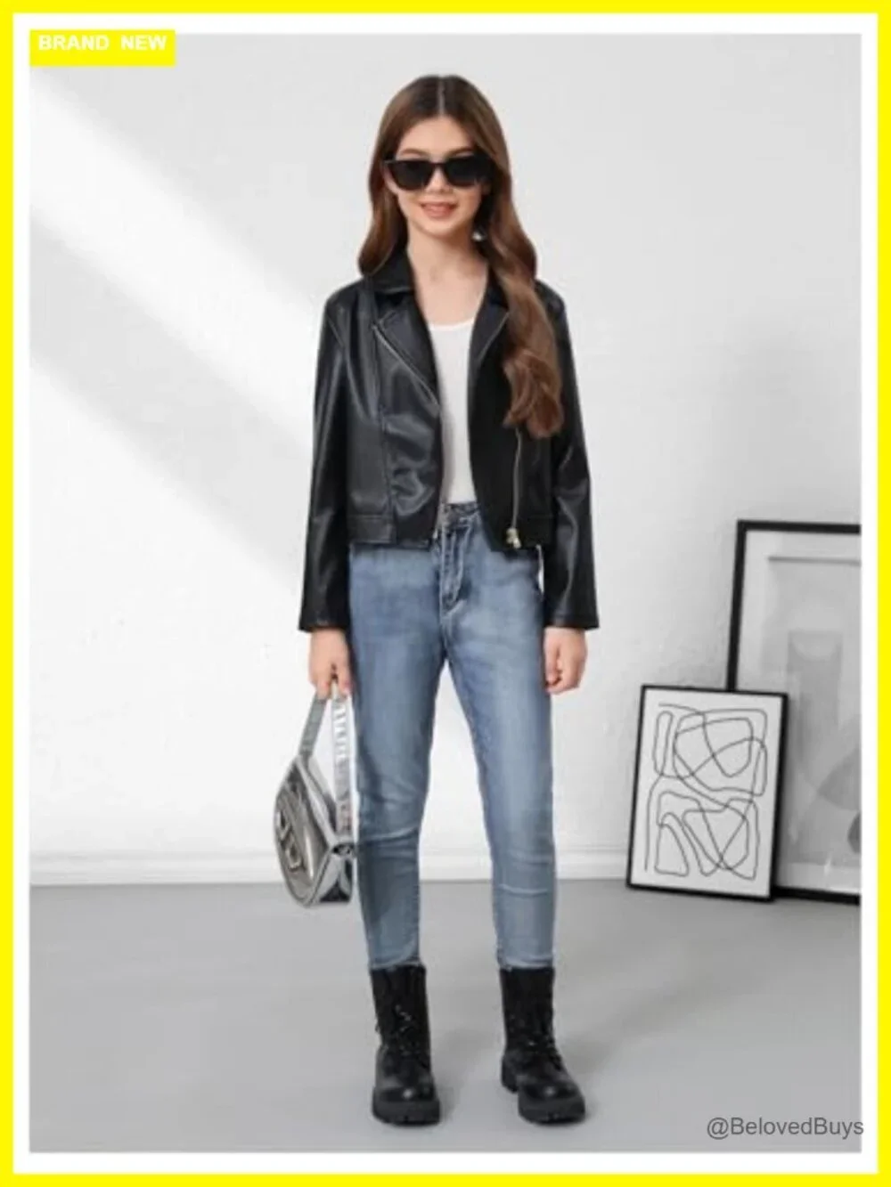 Faux Leather Zip Up Crop Jacket - Asymmetrical Collared Long Sleeve Outerwear